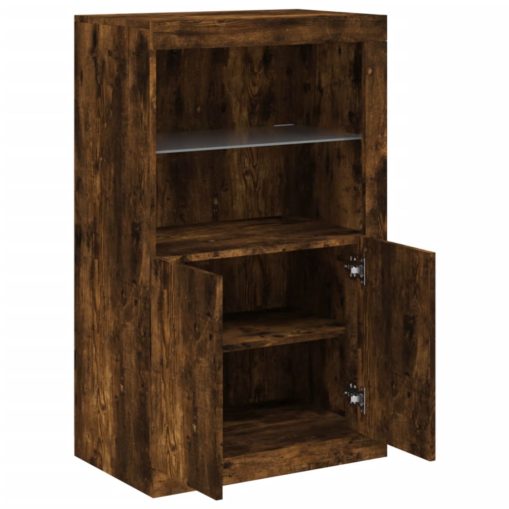 Side Cabinet with LED Lights Smoked Oak Engineered Wood
